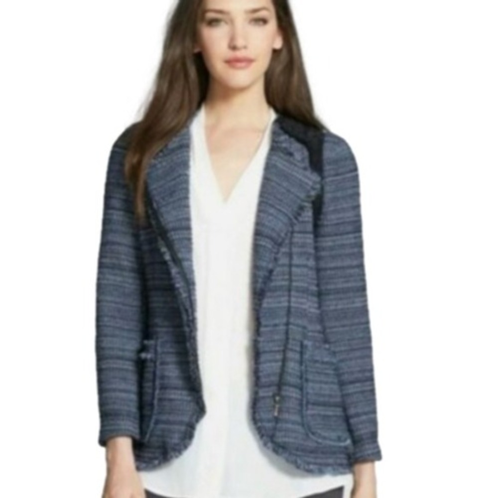 Rebecca Taylor blue tweed lace trimmed Wool Fringe Academia blazer Jacket size 2